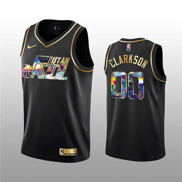 Men's Utah Jazz #00 Jordan Clarkson 2021/22 Black Golden Edition 75th Anniversary Diamond Logo Stitched Basketball Jersey